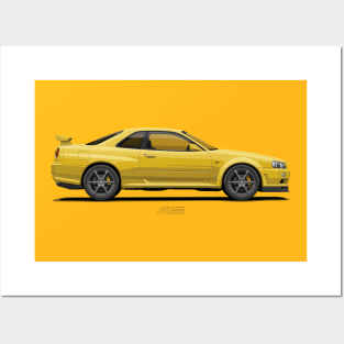 Skyline GTR R34 Yellow Posters and Art